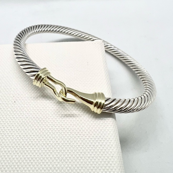 David Yurman Sterling Silver 14k Buckle Classic Cable Bracelet - Picture 2 of 13